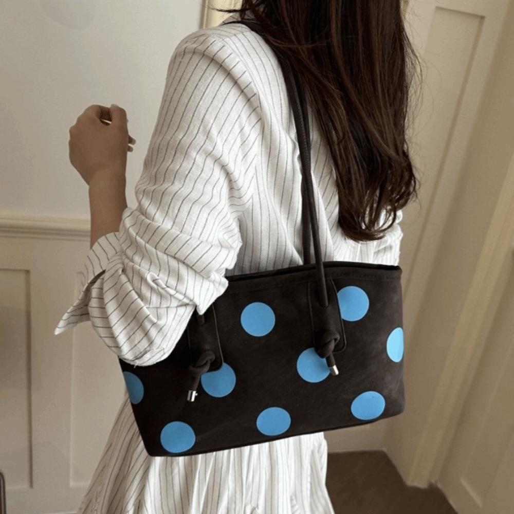 Zipper Closure Polka Dot Shoulder Bag Large Capacity Shopping Handbag PU Leather Tote Bag Outing