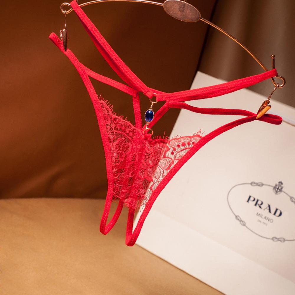 Light Luxury Lace Sexy Thong Women's Cross Strap Ultra-thin Hollow Temptation Panties Hot Open T Pants 2225