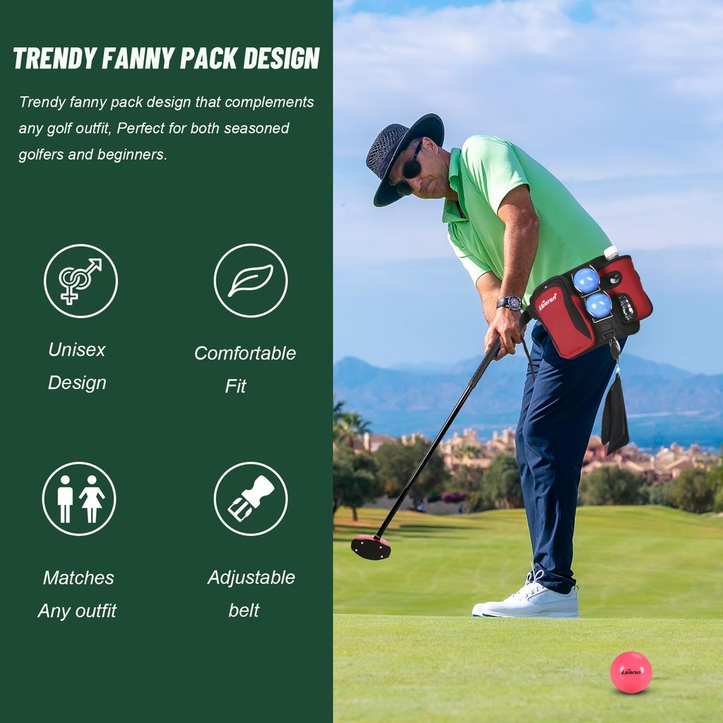Kaiers Park Golf Waist Bag Lightweight Sports Waist Bag with Double Ball Clip Park Ball Comes with Cleaning Towels Water Bottle
