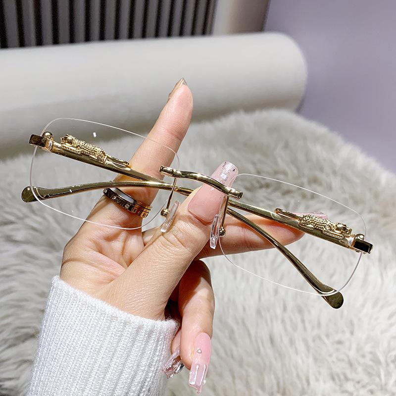 Vintage Rimless Cut Edge Sunglasses Luxury Golden Leopard Frame Designer Shades UV400 Protection