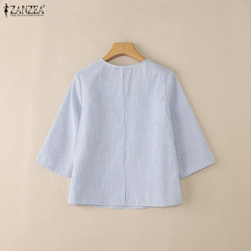 ZANZEA Lässige Bluse mit V-Ausschnitt und 3/4-Ärmeln für Damen