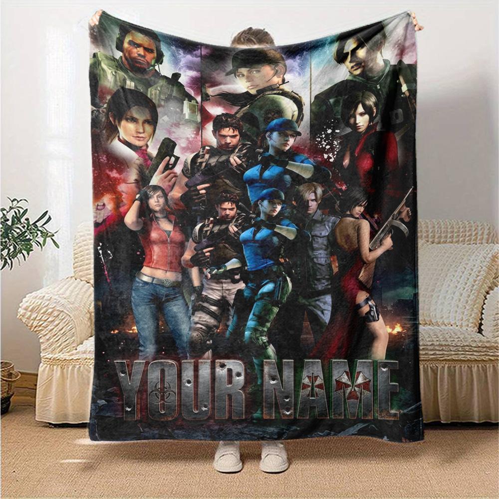 Name Custom Zombie Game Print Flannel Blanket High Quality Warm Comfortable Cover for All Seasons Perfect for Gifts Home Decor