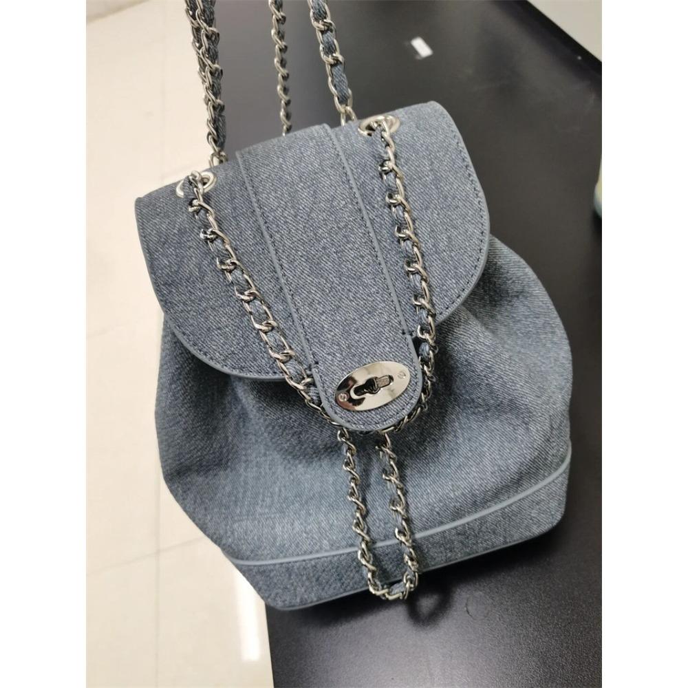 Сумка Женская 2023 Новая Корейская Версия Модная Девушка Премиум Джинсовый Рюкзак Студенческий Универсальный Рюкзак на Цепочке джинсовый синий