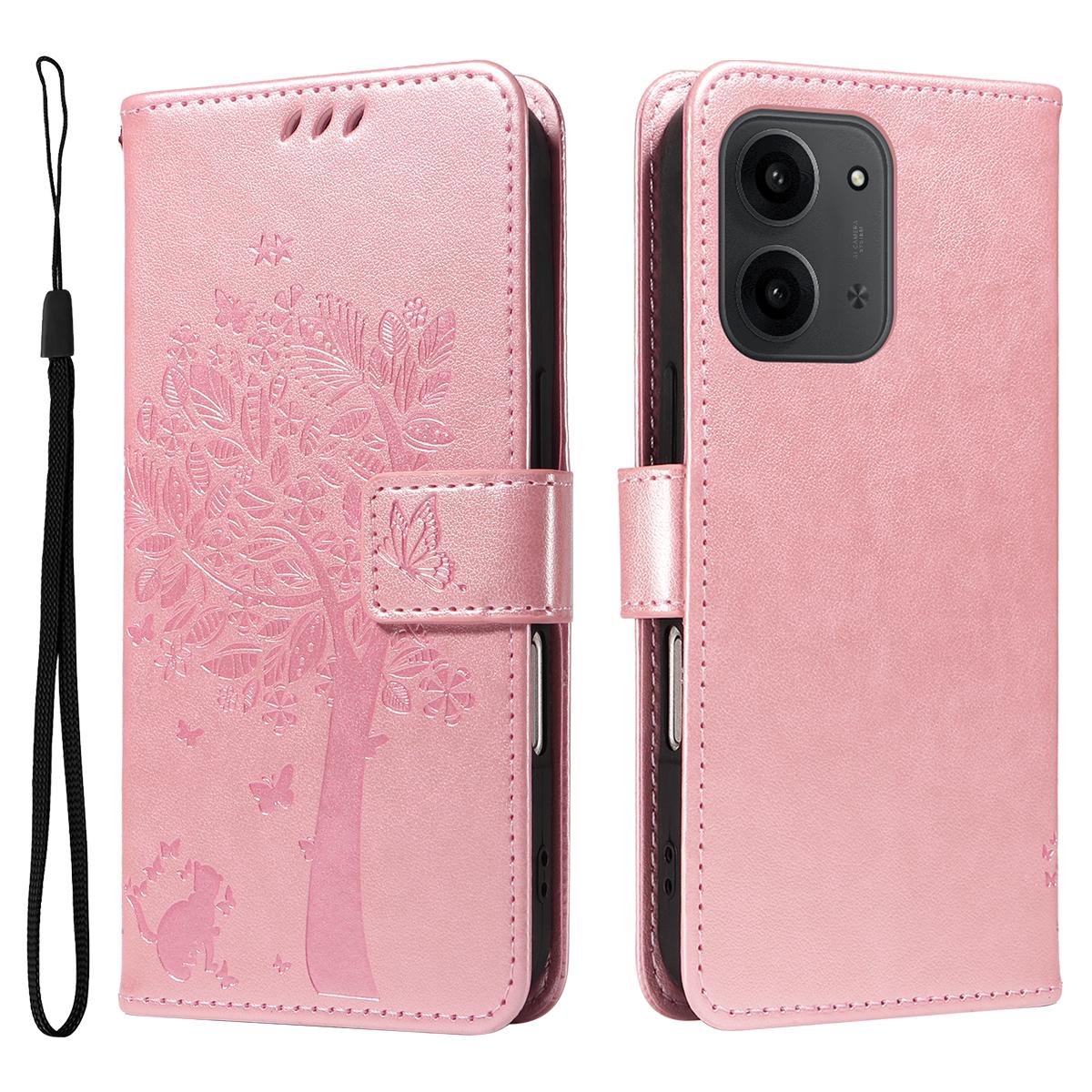 

Для Xiaomi Redmi 15C 4G (171 мм) Чехол для телефона с подставкой, узор «Кошачье дерево», кожаный кошелек, мобильная обложка Rose Gold