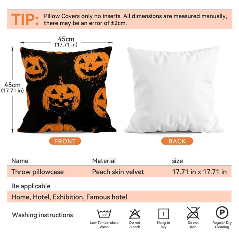 Halloween Pumpkin Lamp Pillowcase Printed Polyester 45x45cm Throw Pillowcover Decorative Sofa Cushion Pillowslip Home Decor
