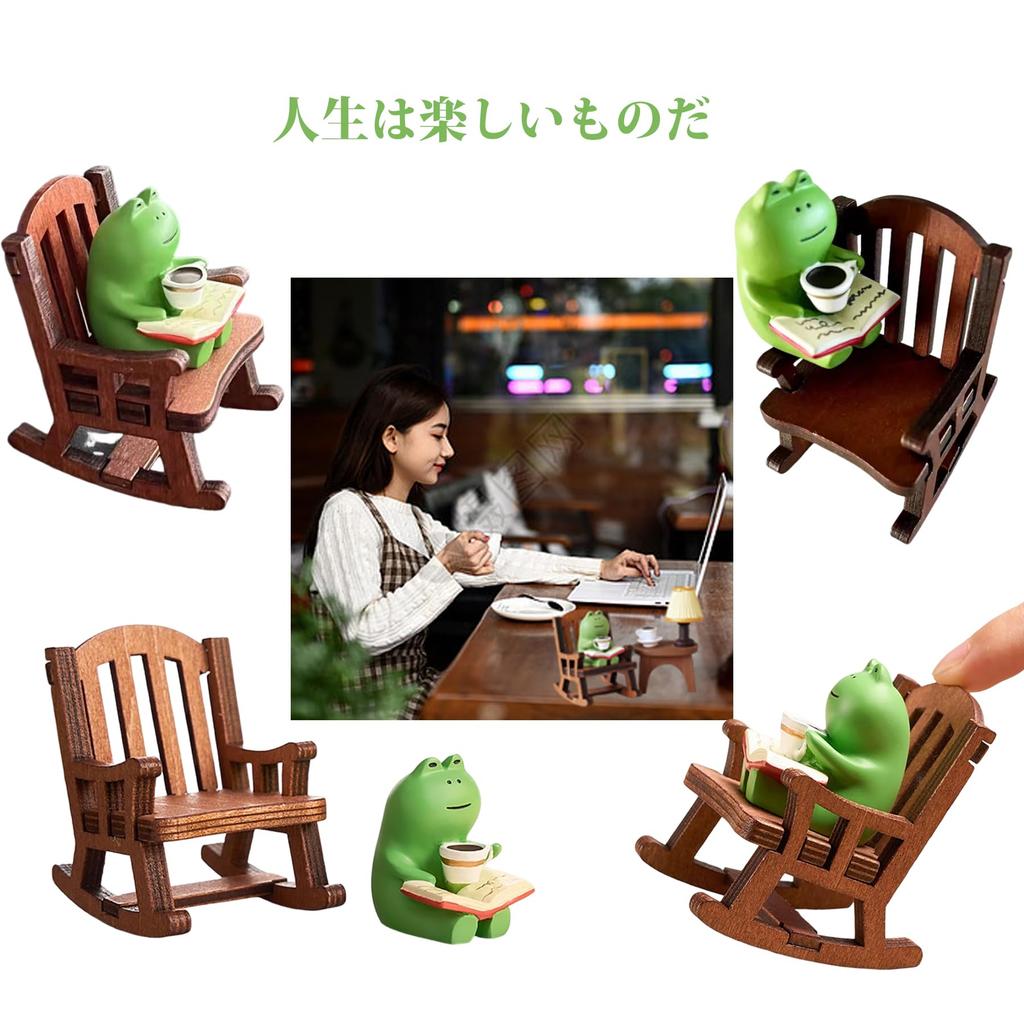 Niedliche Miniatur-Froschfigur im japanischen Stil Miniaturmöbel Stuhl Mini-Hocker und Mini-Frosch Exquisite Heimdekoration Ideale Geschenkwahl