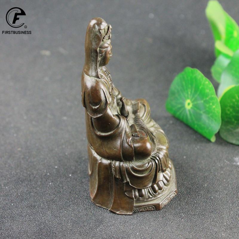 Retro Copper Guanyin Buddha Statue Home Decoration Brass Sculpture Retro Living Room Office Desk Ornament Miniatures Figurines