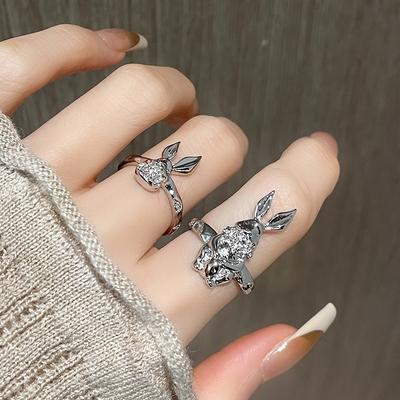 Ułóż To Zamówienie Pierścionek Królik Niszowy Design Zaawansowany Design Zimny Wiatr Otwierany Pierścionek Osobowości Damska Moda