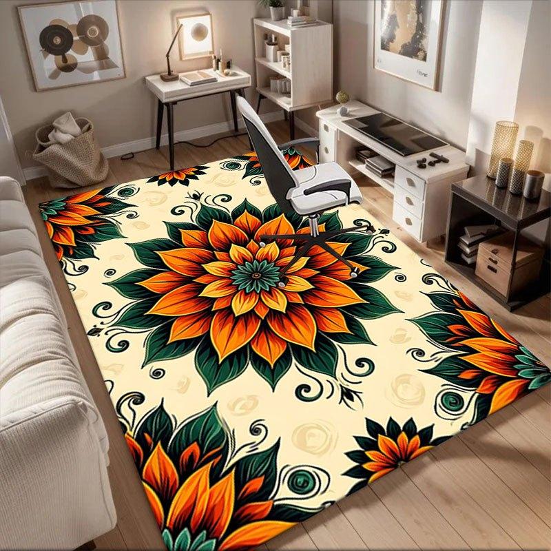 

Bohemian Floral Tapestry - Vibrant Orange and Green Decorative Wall Hanging Office Mat Home Decor Office Desk Chair Rugs Chair Carpet for o 60cm by 90cm