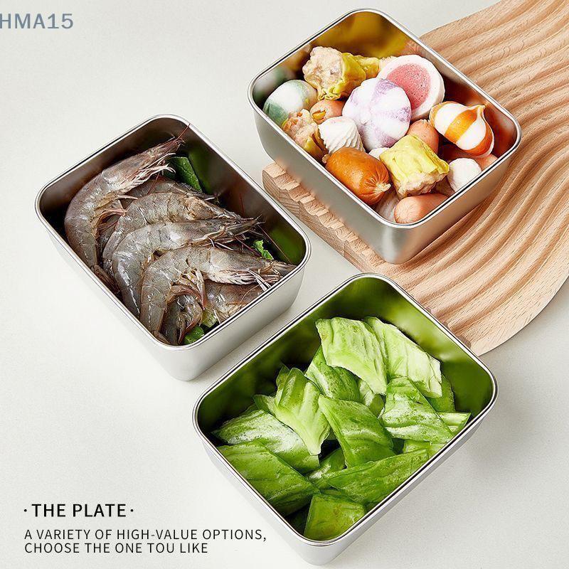 316 Stainless Steel Rectangle Food Storage Serving Tray Sausage Noodles Fruit Dish With Cover Kitchen Organizers Food Container