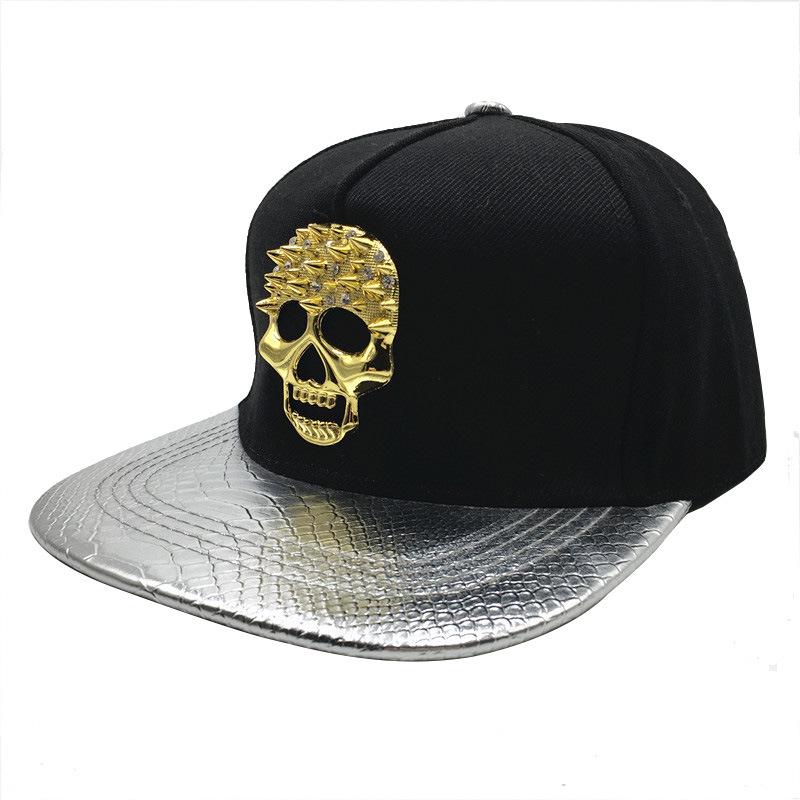 Crocodile Grain Hip Hop Baseball Cap with Rhinestone PU Leather Brim