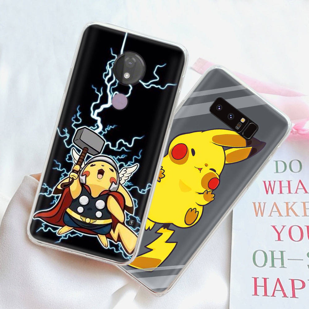 JP36 Pikachu Pokemon Transparent Case for Samsung A04 A14 A23 M33 M53 Realme 10 9 C35 C55 VIVO Y02 X80 Infinix Hot 30 Note 11 Tecno Spark 8P Pro