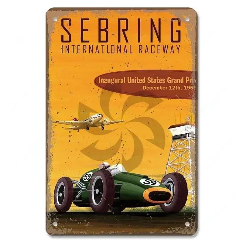 Metal Tin Signs Racing Car Plaque Metal Poster F1 Racetrack Nostalgic Vintage Metal Wall Art Decor for Garage Racing Club Home