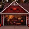 2D flat banner 1PC Halloween garage mystic witch ghost and pumpkin design with "Happy Halloween" text outdoor decorations