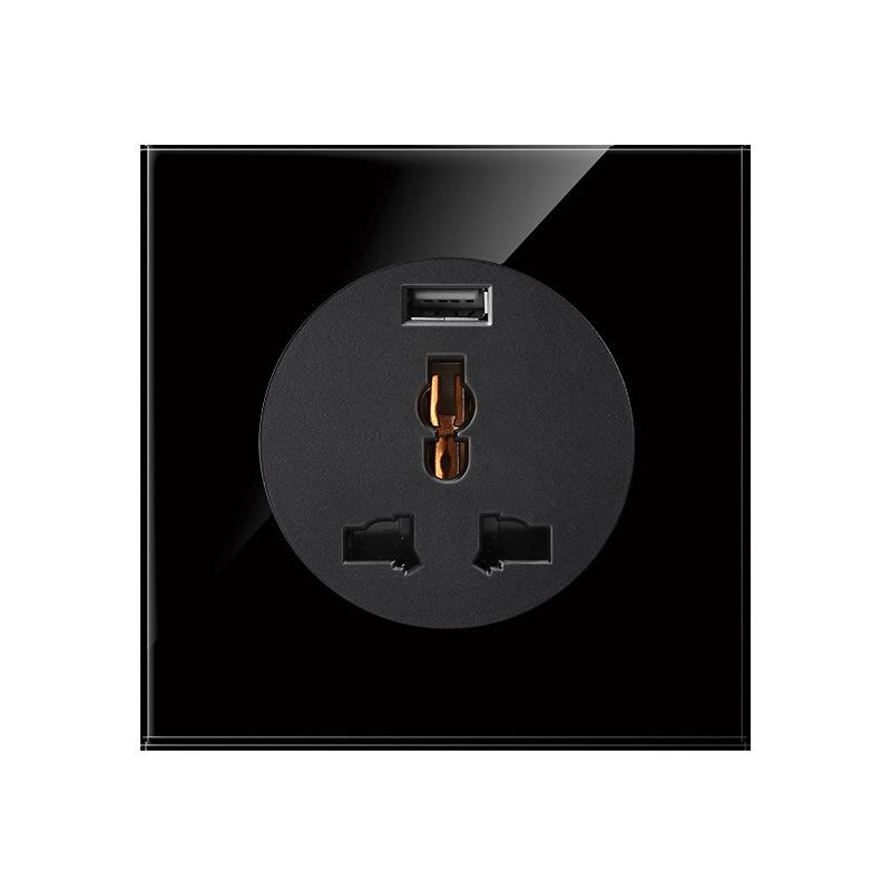 2022 New Black Glass Panel USB Wall Socket EU, Push Wall Switch with LED Indicator Light, UK 13A Wall Socket Switches