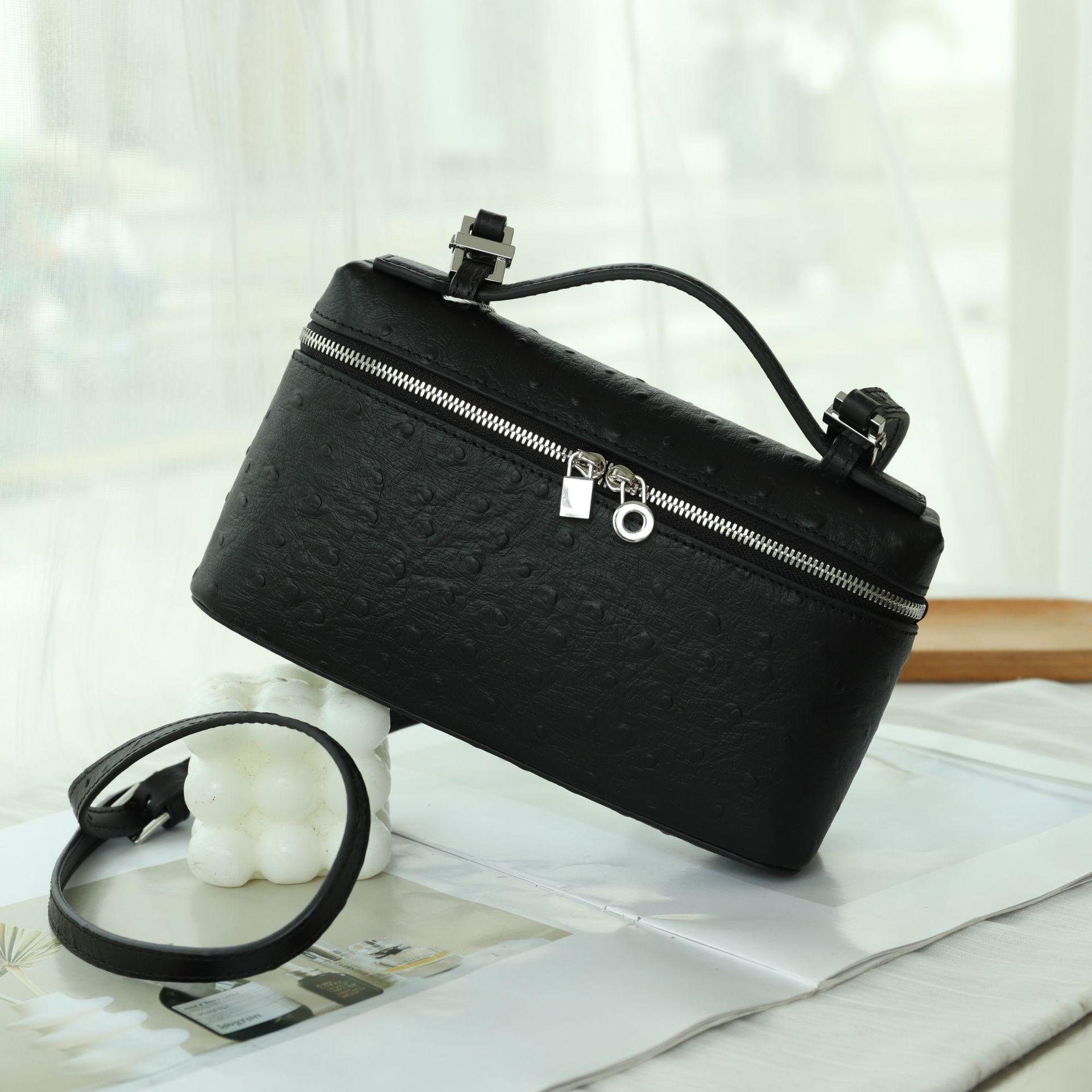 

Женская сумка-ланч-бокс из натуральной кожи с рисунком под страуса - маленькая ручная косметичка из коровьей кожи 19cm x 7cm x 14cm