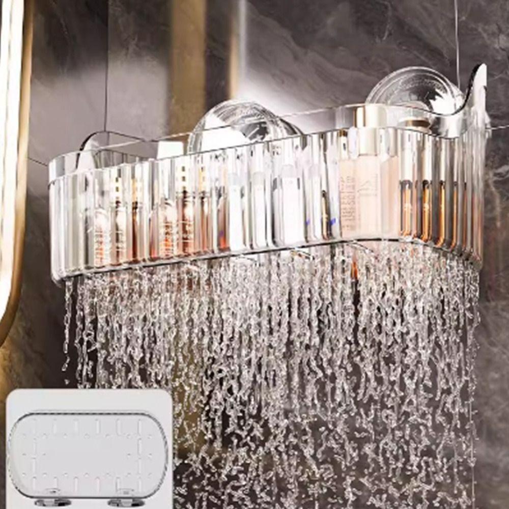 Transparent Suction Cup Shower Rack Punch-Free Bathroom Organizer Shelf  Bathroom Supplies