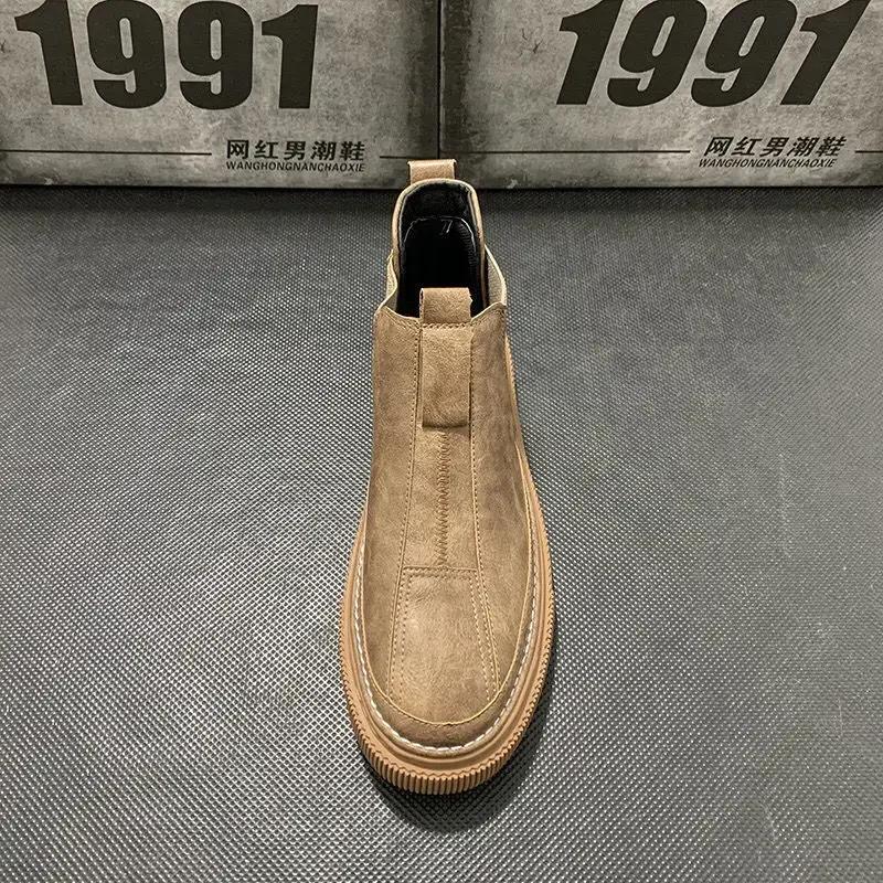 Fashion Men's Ankle Boots New High-top Flat Casual Shoes Men's Autumn and Winter Plush Men's Boots Fashion Shoes for Men Leather Shoes