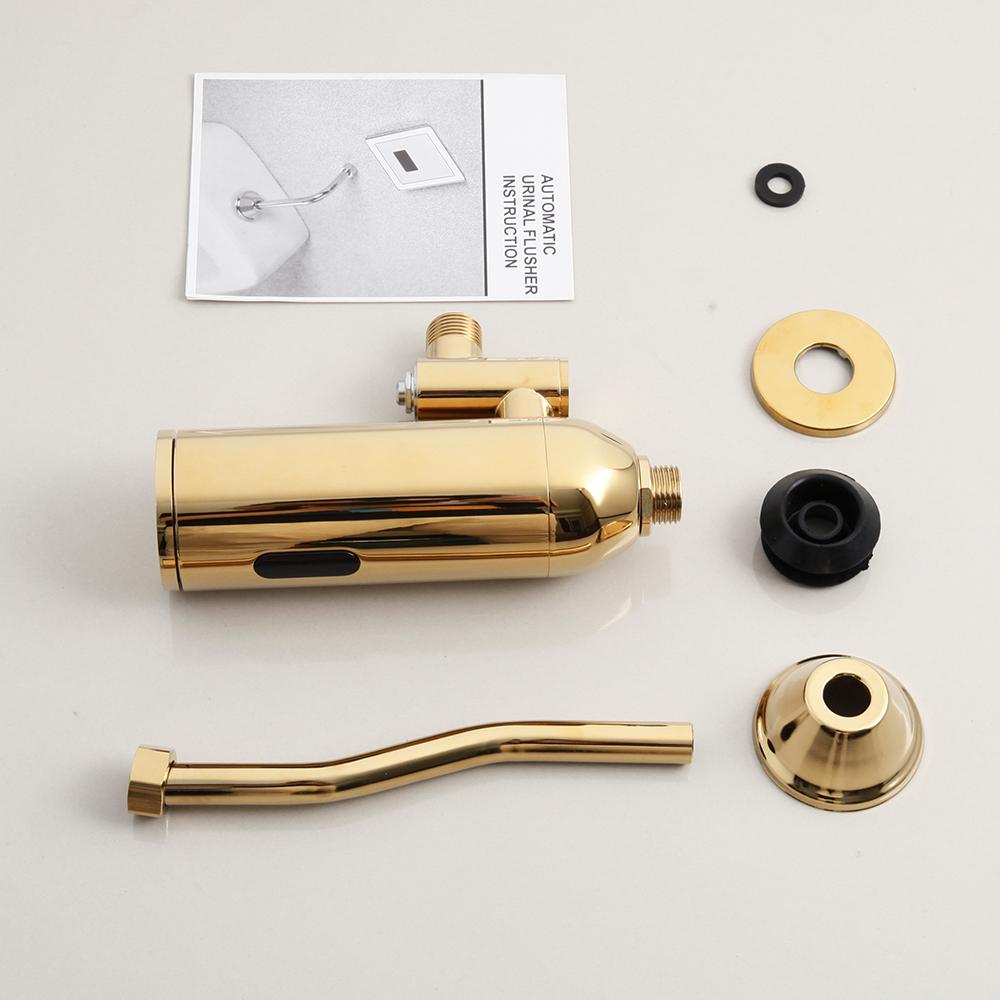 Rubinetto per Urinatoio Automatico Oro Moderno con Sensore e Valvola di Scarico Automatica, Rubinetto a Parete Touch per Bagni di Hotel