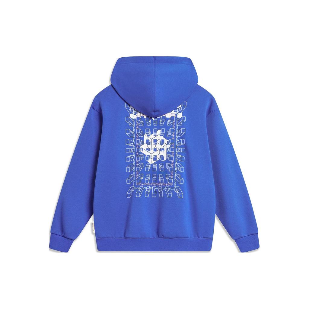 Sudadera unisex holgada de forro polar con capucha y estampado de la serie Li Ning Sports Lifestyle AWDT897-2 Azul brillante