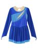 Kids Girls Color Block Dance Dress Glittery Rhinestone Sheer Mesh Long Sleeve Keyhole Back Figure Skating Dresses