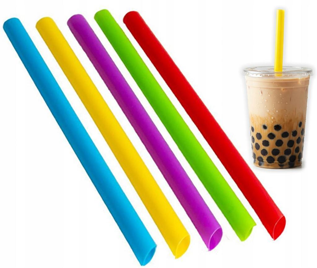 Słomki Rurki Plastikowe Wielokrotnego Użytku Do Bubble Tea Kolorowe 200Szt.