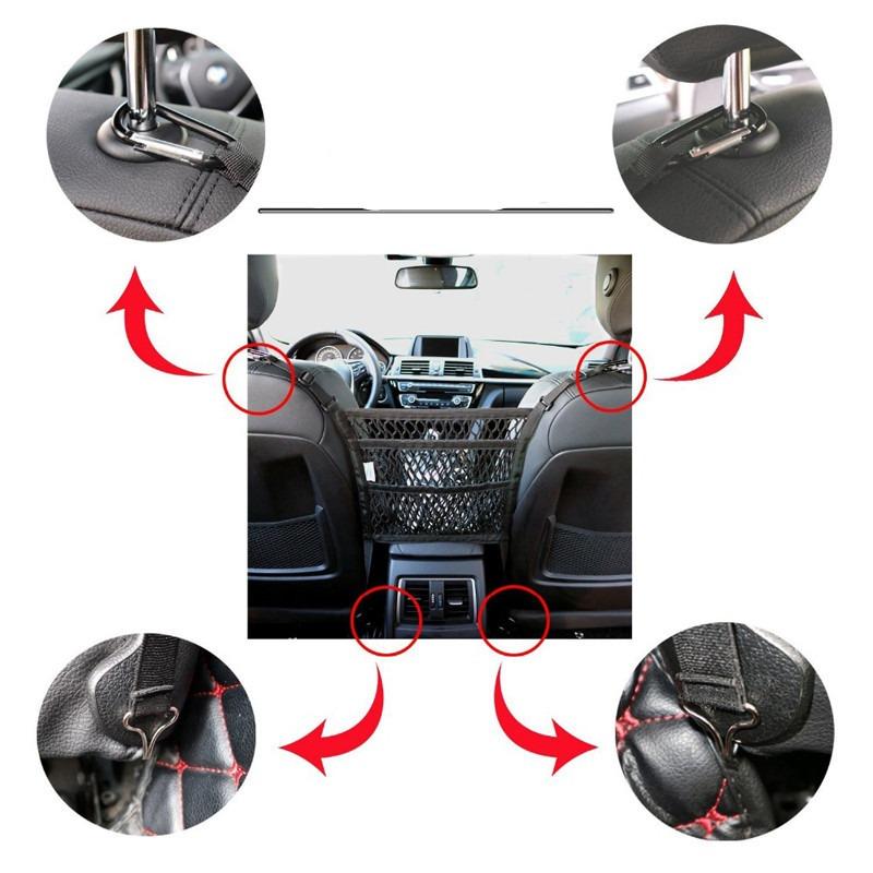 3-Layer Car Storage Net Bag Between Seats Car Divider Pet Barrier Stretchable Elastic Mesh Bag Organizer Auto Accessories