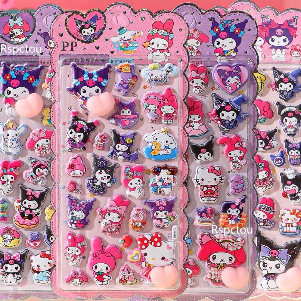 Kawaii 3D Cinnamoroll My Melody Kuromi Butt Stickers Sanrio 3D Relief Sticker Toys Cute Stress Relief Puffy Squishy Decal Gift