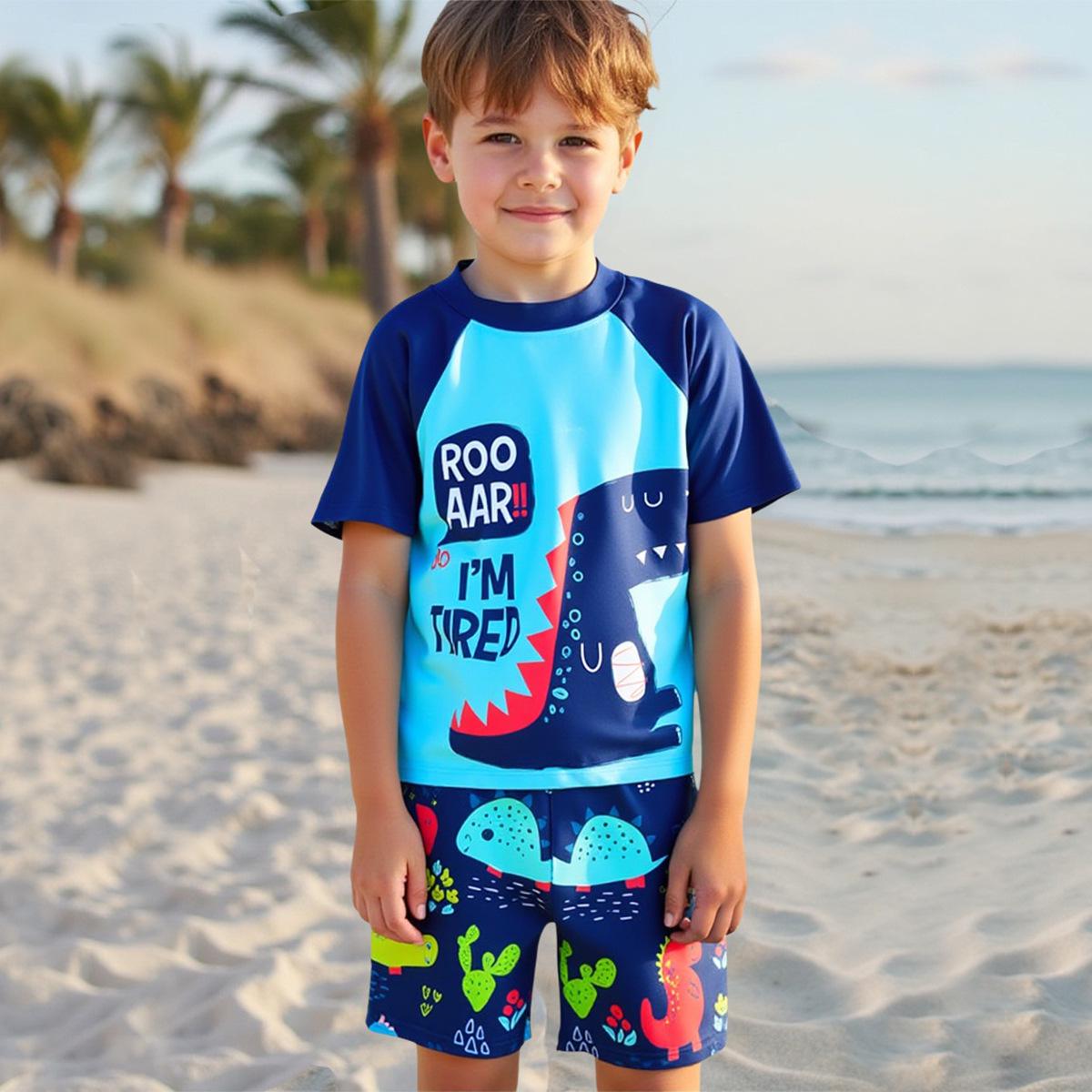 

Boys Dinosaur Print Three-Piece Swimsuit Set (2025) - Short Sleeve 8 Years синий