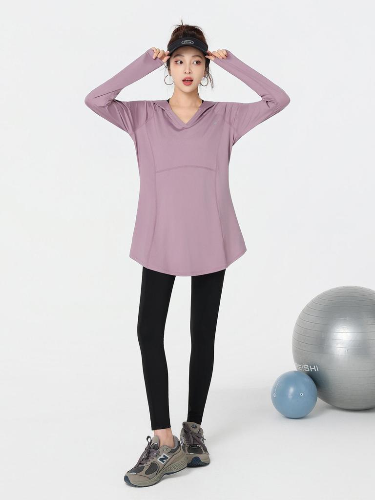 2026 Fashion Plus Size Women's Hooded Yoga & Sports Set - Long Sleeve for Spring/Autumn