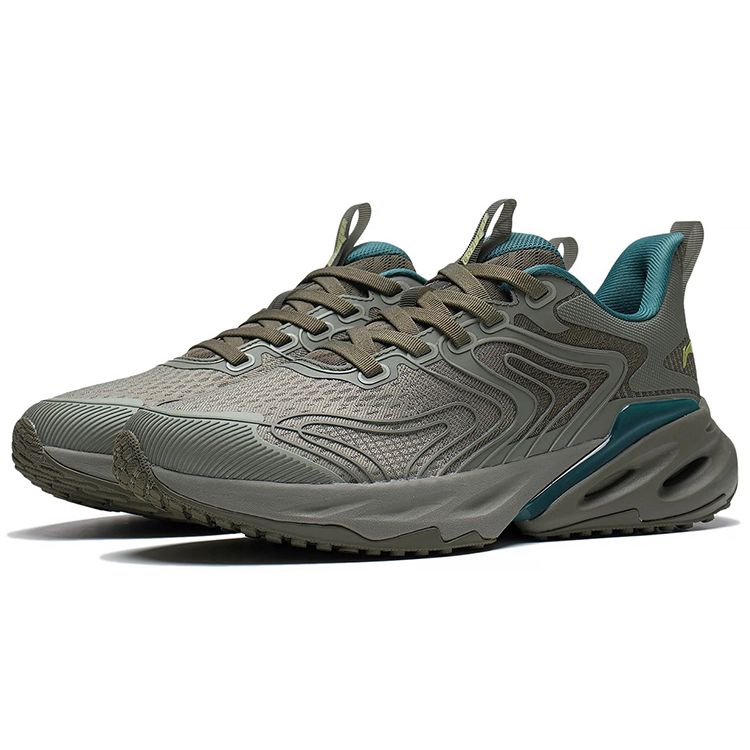 Li Ning Eazgo Comfortable Shock Absorption Low Top Running Shoes Men sneaker Gray Green ARES023-4