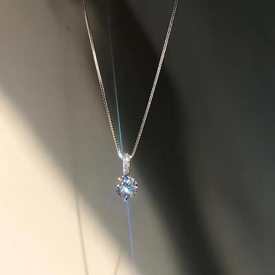 925 Sterling Silber Runde Zirkon Halskette Minimalistischer Stil Charm Choker Anhänger Party Geschenk Für Damen Echtschmuck