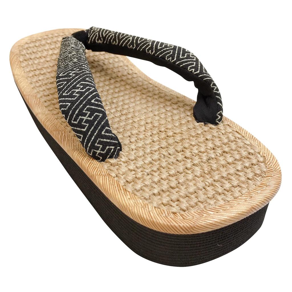 Edoten Geta Made in Genuine Hemp Zori Black Sponge Japanese Patterned Saaya Size L Sandals, Japan, Outerwear, Japanese-Style Sandals, Sole,