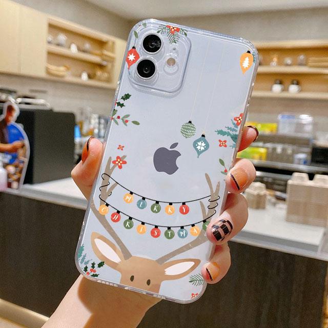 Cadouri de Crăciun de Anul Nou Husă Elk Snow pentru iPhone 14 11 12 Pro 13 Pro Max XR XS X 6s 7 8 Plus SE 2020 13 Mini Husă transparentă de lux