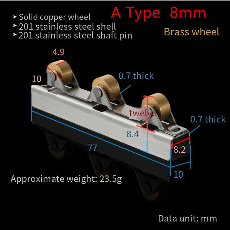 8mm/10mm Sliding Door Roller Clamp Stainless Steel Wheel Pulley Rollers For Bathroom Glass Door Shop Display Cases Wardrobe