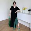 Summer Women's Dress Loose Plus Size Casual Patchwork Colour Irregular Hem U Neck Short Sleeve Dresses