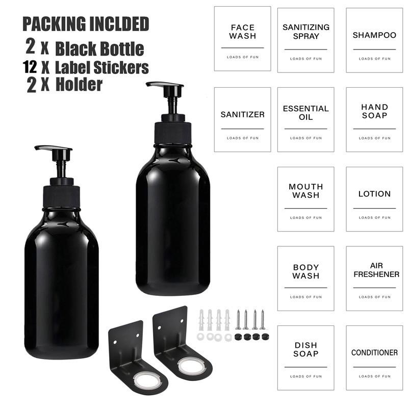 

500 мл глянсовий чорний дозатор шампуню та кондиціонера багаторазового використання Настінне кріплення, пляшка лосьйону Порожня пляшка дозатора з насосом Type 6