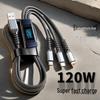 120W Super Fast Charging 3-in-1 Cable with Digital Display for Apple, Huawei, OPPO
