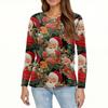 Women's Fashion Hem Slit Casual Christmas Printed Round Neck Long Sleeve Top