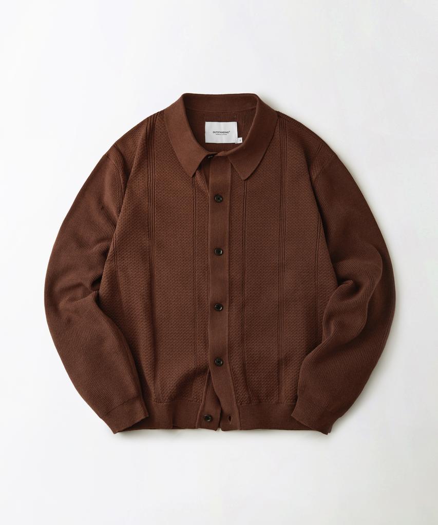 OUTSTANDING Ls Stripe Collar Knit Cardigan_Brown