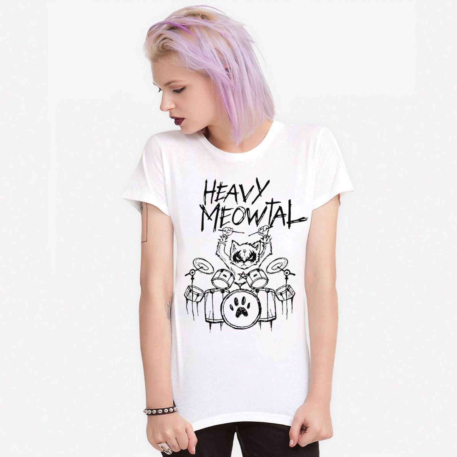 Heavy Meowtal Drummer Cat Funny T-Shirt, Men s and Women s Sizes Tee (KIT-987078) 3XL