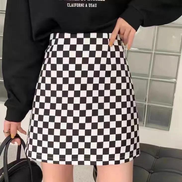 

Autumn 2023 Checkerboard High-Waisted Midi Skirt M Lined