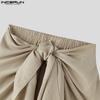 INCERUN Men Twisted Elastic Waist Ruffled Layers Casual Long Pants Trousers