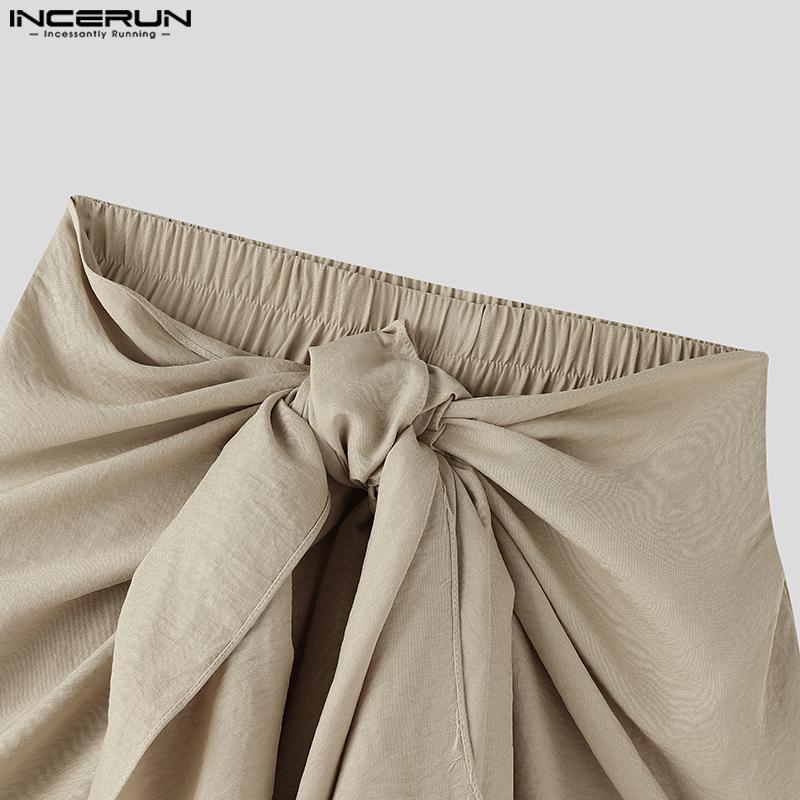 INCERUN Pánské Kroucené Elastický Pás Volánové Vrstvy Ležérní Dlouhé Kalhoty