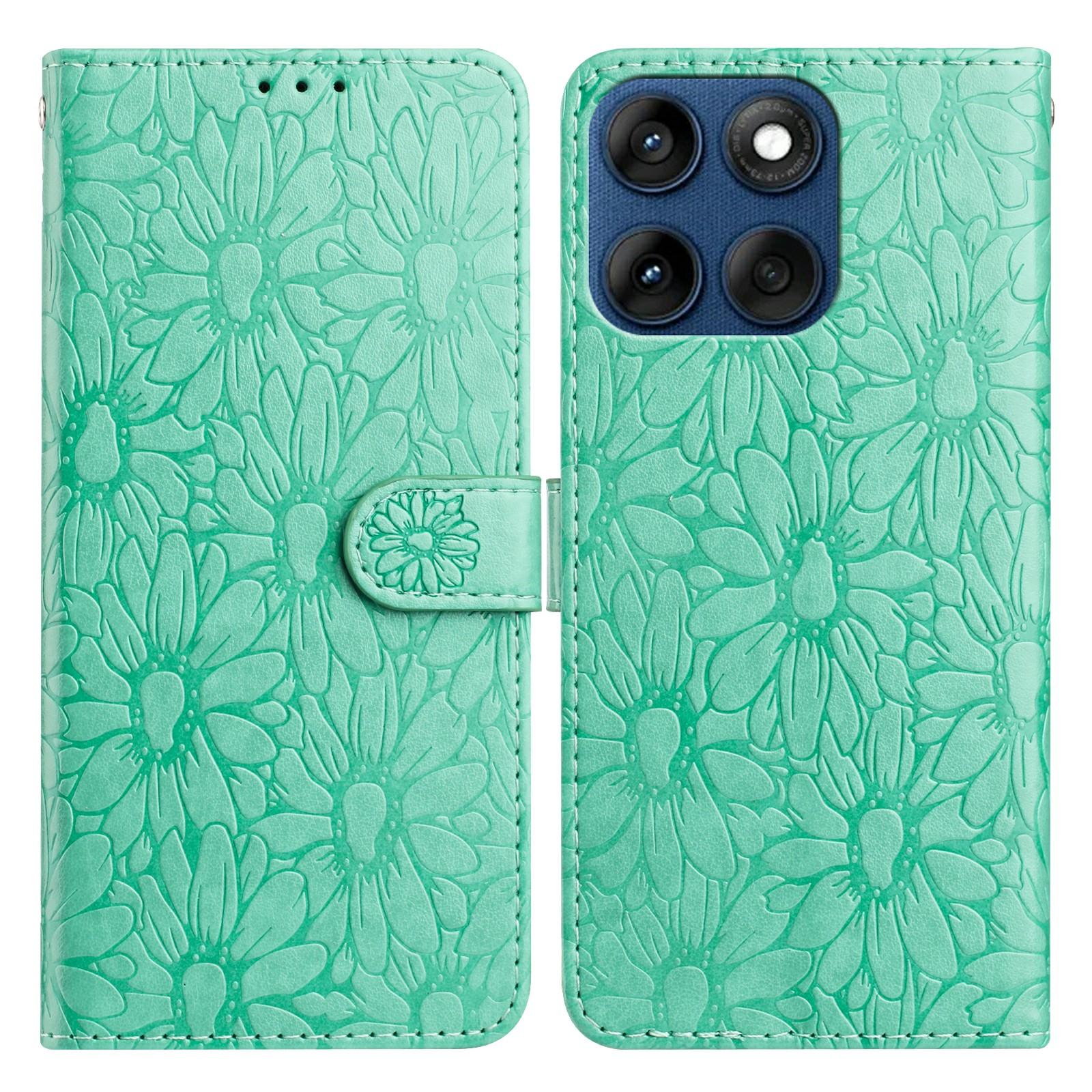 

Кожаный чехол для Motorola Edge 60 5G/60 Fusion 5G/60s 5G с тиснением Ромашка , кошелек-подставка, защитная крышка для телефона Green