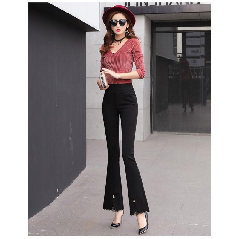 Korejská móda 2022 léto s vysokým pasem streč Dámské krajkové patchworkové kalhoty Capris pro ženy úzké flare kalhoty dámské kalhoty