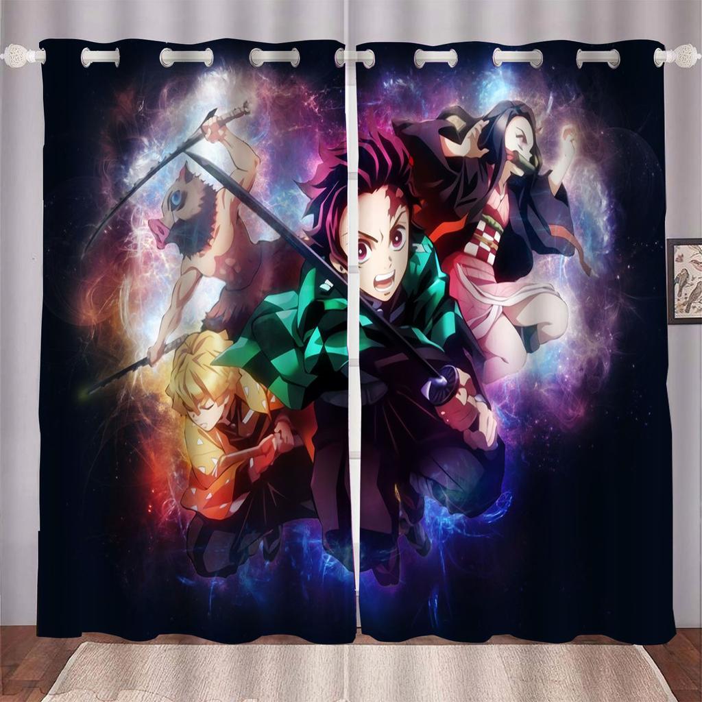 Demon Slayer Cartoon Anime Dustproof  Balcony Screen Curtains For Living Room Bedroom Blackout Curtains Polyester Home