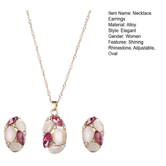 Ensemble de colliers et boucles d'oreilles ovales en fausse opale pour femmes, ensemble de luxe, pendentif, clous d'oreilles, strass brillants, décor élégant, 2 pièces/ensemble