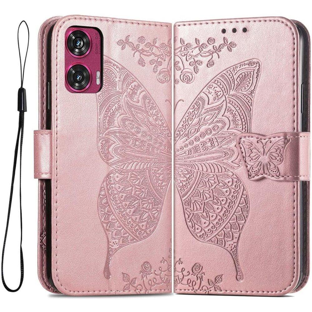 Flip Case for Motorola Edge 50 Fusion 5G, Butterfly, Rose Gold
