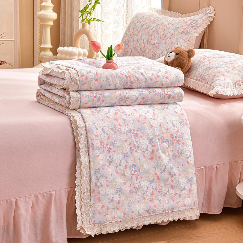 2026 Pure Cotton Double Gauze Lace Bed Skirt Summer Quilt: Cool Air Conditioning Four-Piece Set
